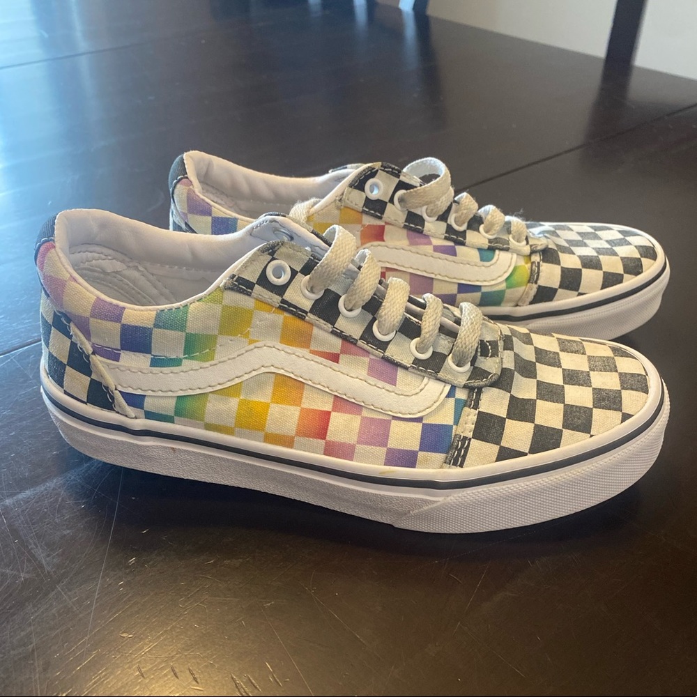 Rainbow Checkered Vans Size 2 kids